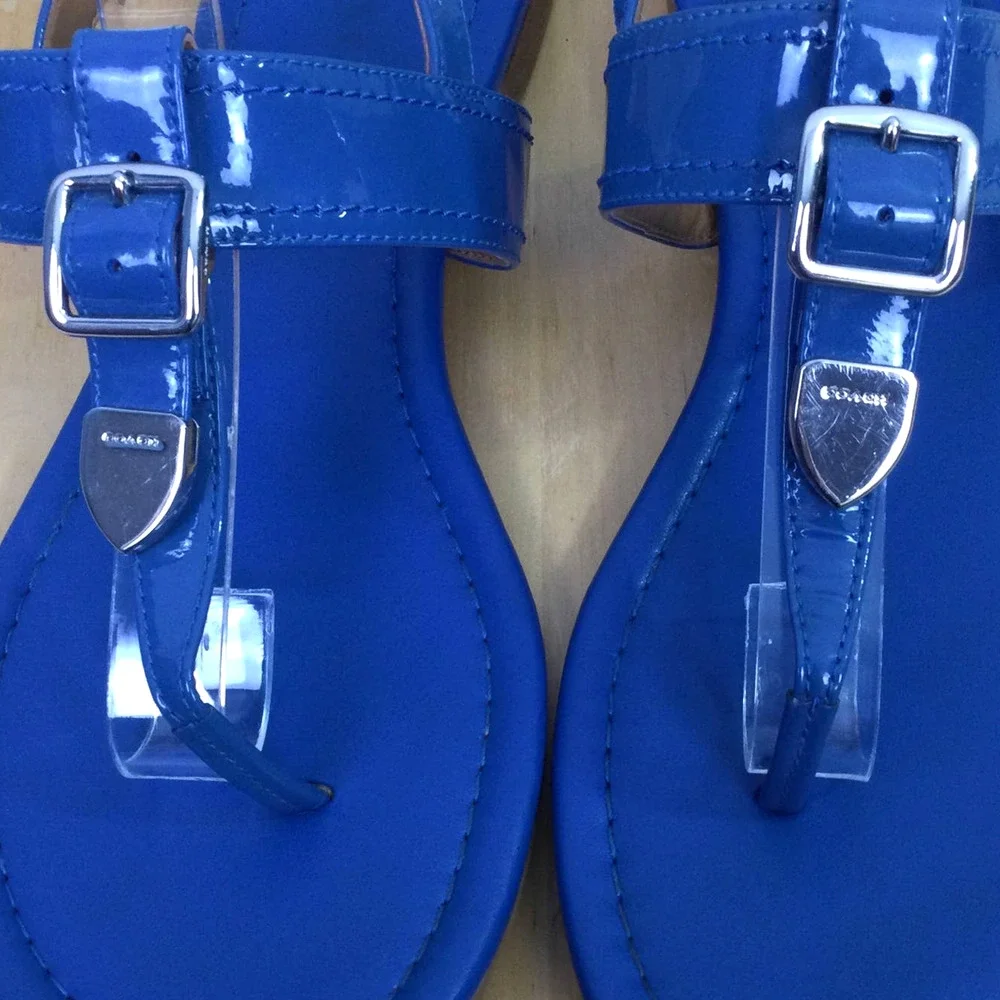 Coach Cassidy Women's Patent Leather T-Strap Buckle Open Toe Blue Sandal 7B - Picture 5 of 12
